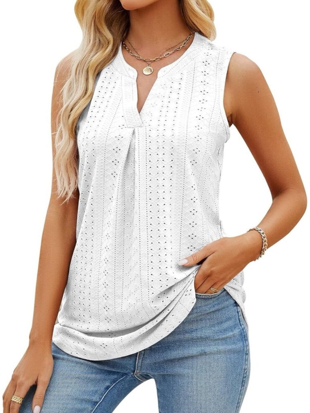 Women Tank Top Loose Sleeveless Tops Pleated V Neck Summer Cami Shirts Blouse XL